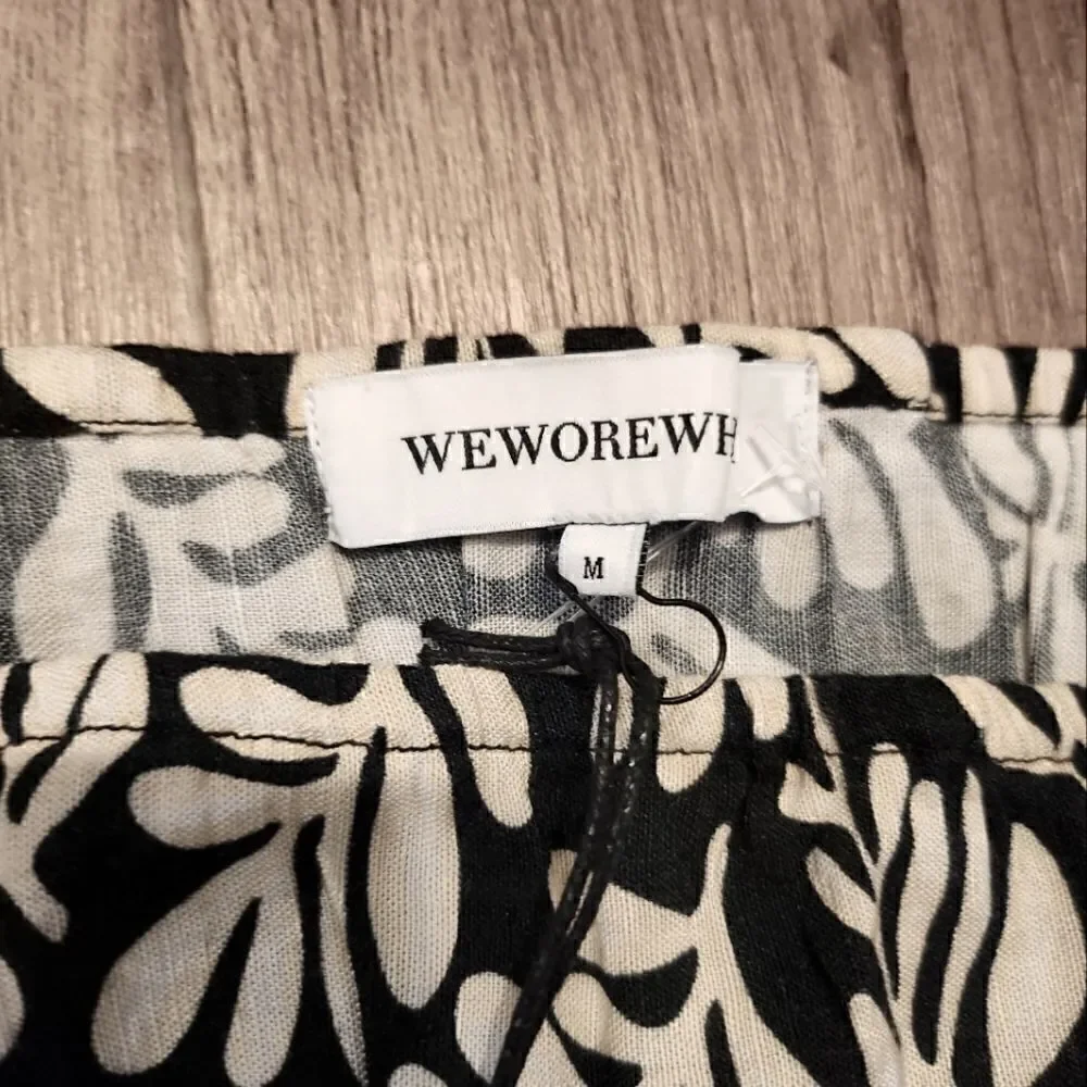 WeWoreWhat Safari Leaves Linen Strapless Cutout Romper Size M - Picture 8 of 9